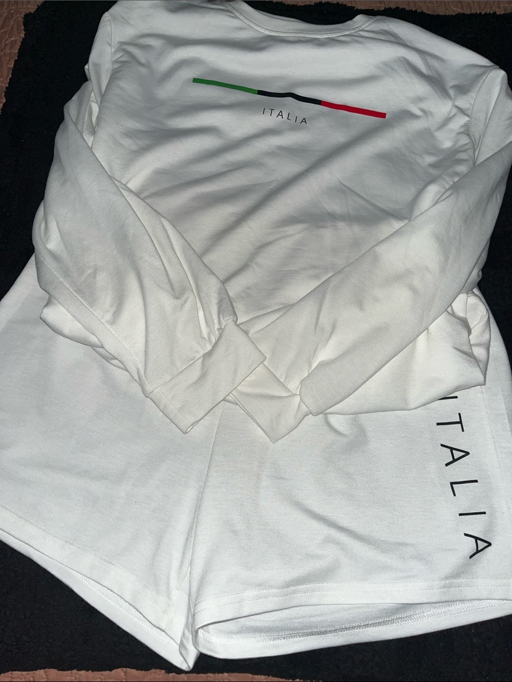 Italia White Graphic Long Sleeve Top & shorts set